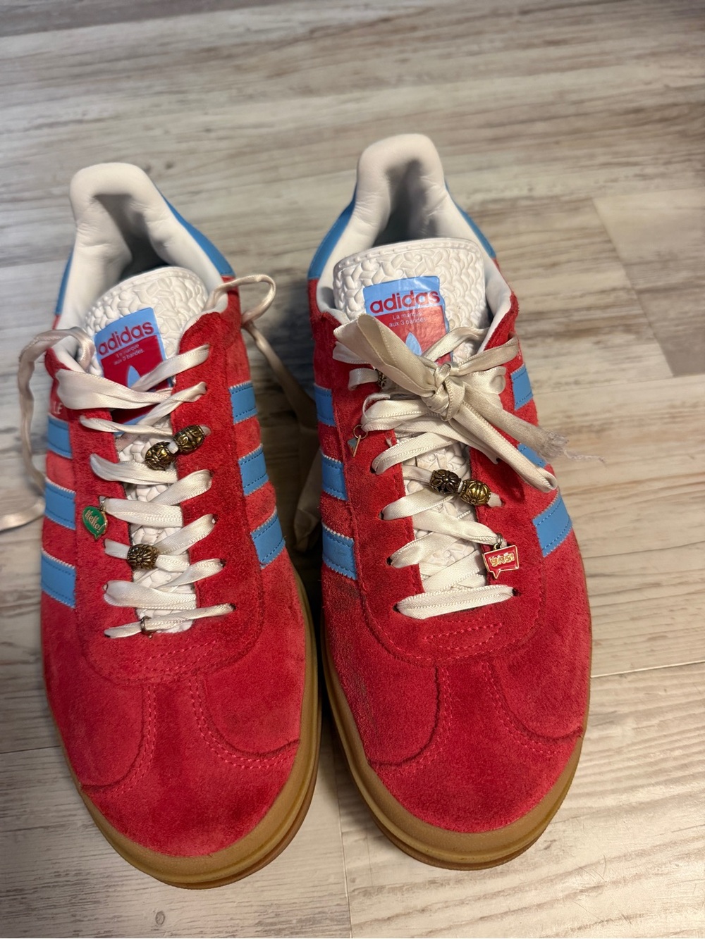 adidas Red Suede Sneakers with Light Blue Stripes